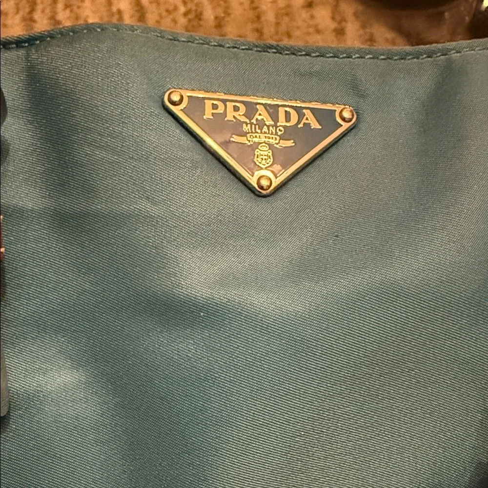 Prada Teal Nylon Tote with Brown Accents - Picture 7 of 8